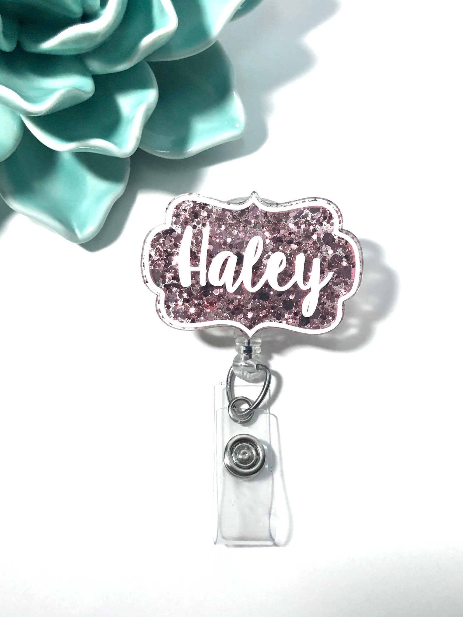 Name Badge Reel Glitter Badge Reel Name Badge Custom Name Reel