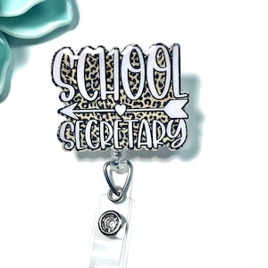 School secretary badge reel - school office staff glitter badge reel - teacher appreciation week - floral print - cheetah print - leopard