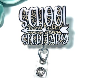 School secretary badge reel - school office staff glitter badge reel - teacher appreciation week - floral print - cheetah print - leopard