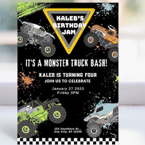 Monster Jam Birthday Invitation, Monster Jam Party, Boom Crash, Monster Truck Bash, Printable Invitation