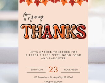 Friendsgiving Invitation, Thanksgiving Invite, It's Giving Thanks, Printable invite