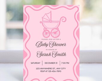 Elegant Baby Shower Invite, Printable, Vintage, Editable, Canva, Instant Download, Girl Baby Shower