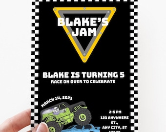 Monster Jam Party Invitation | Boom Crash Monster Truck Bash | Editable Canva Invite | Monster Truck Printable Birthday Party