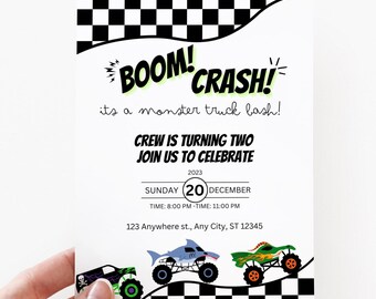 Monster Jam Invitation, Monster Jam Birthday, Boom Crash, Monster Truck Bash, Printable Invitation, Monster Truck Birthday Party