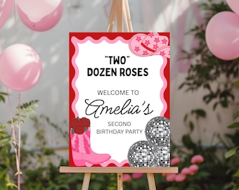 Two Dozen Roses Welcome Sign, Two Dozen Roses Birthday, Country Music Birthday, Printable, 2nd Birthday Party,