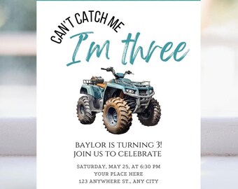 Can't Catch Me I Am Three, 3rd Birthday Party, Racing Party, Racecar birthday, Printable Invitation,