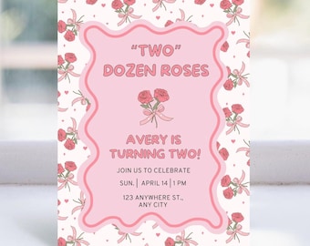 Two Dozen Roses Birthday Invitation, 2nd Birthday Party, 2 Dozen Roses Birthday, Country Music Birthday Invite, Printable