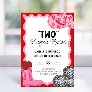 Two Dozen Roses Birthday Invitation, 2nd Birthday Party, 2 Dozen Roses, Country Music Birthday Invite, Printable Invite