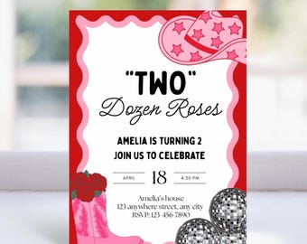 Two Dozen Roses Birthday Invitation, 2nd Birthday Party, 2 Dozen Roses, Country Music Birthday Invite, Printable Invite
