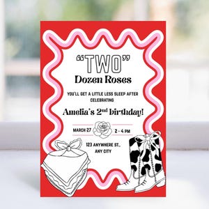 Two Dozen Roses Invitation, 2nd Birthday Party, 2 Dozen Roses Birthday, Country Music Birthday Invite, Printable Invite