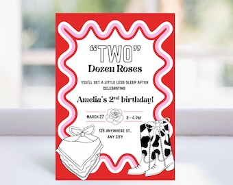 Two Dozen Roses Invitation, 2nd Birthday Party, 2 Dozen Roses Birthday, Country Music Birthday Invite, Printable Invite