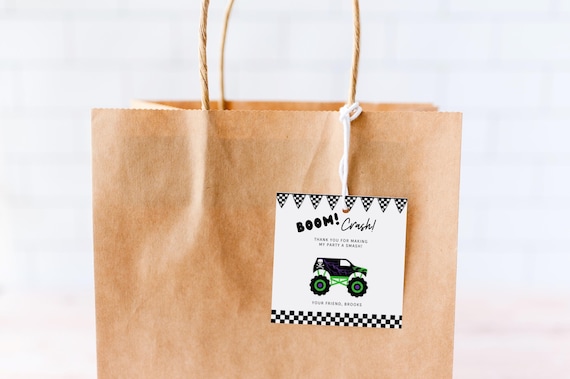 Monster Jam Birthday, Monster Jam Party, Boom Crash, Monster Truck Bash, Printable gift tag