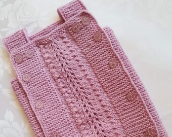 Hand-knitted baby romper, size 0-4 months, pink merino