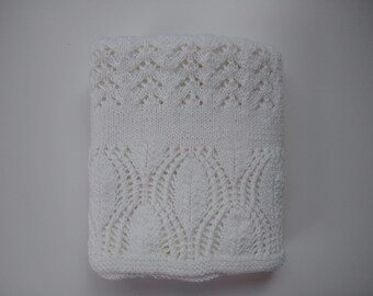 Ready to ship Luxury Merino Hand knitted baby blanket | Lace pattern baby blanket