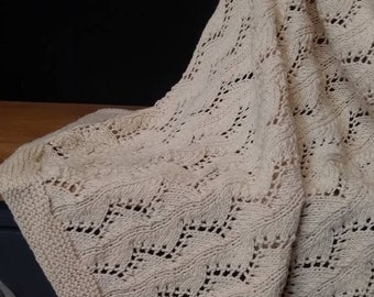 Hand Knitted lace baby blanket / Cotton baby blanket / Newborn gift