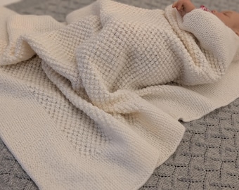 Bundle of Joy - Hand-knit baby blanket in Alpaca baby blanket - off white