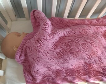 Stunning Hand Knitted Baby Blanket from Soft Merino