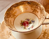 Vintage Paragon Double warrant Floral China Teacup Saucer By Appointment of H.M. Queen Mary, Double stamp