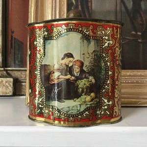 Vintage German Tin Container With Lid Collectable