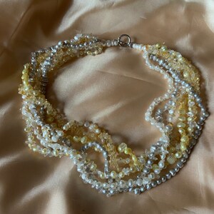 Vintage Gemstones Pearl Beaded 925 Sterling Necklace Multi Layer