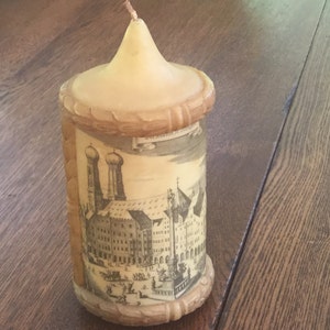 RARE Adam Gies Fulda Gautsch Wachskunst Sculpted Vintage Candle with Original Label Roman City