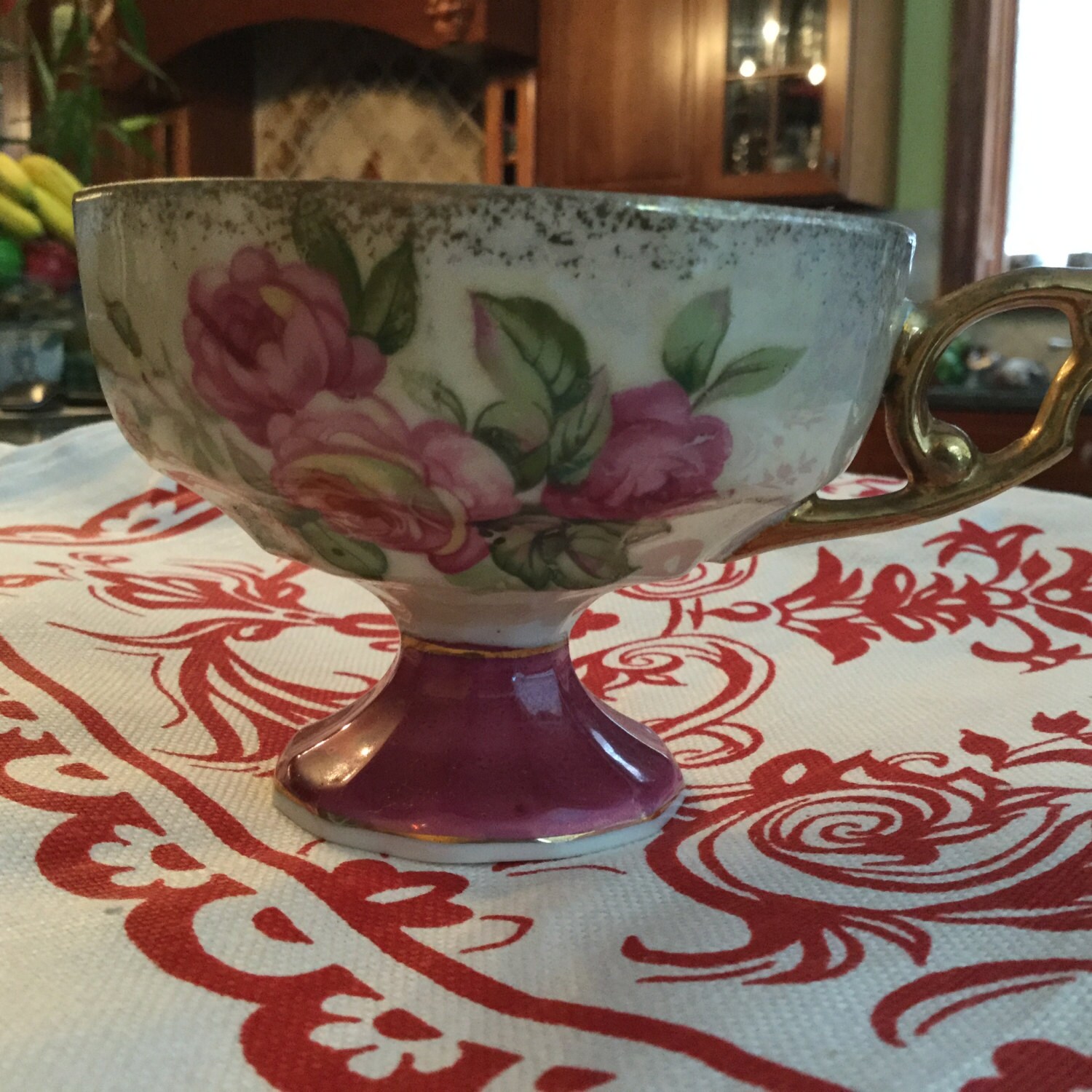 Teacup, Roses, Floral Vintage INARCO Japan Footed Teacup