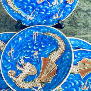 Vintage Dragon Nagoya Plates Set of 5 Hand Painted Japanese