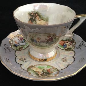Teacup and Saucer Lefton China Lusterware Japan Courting Couple