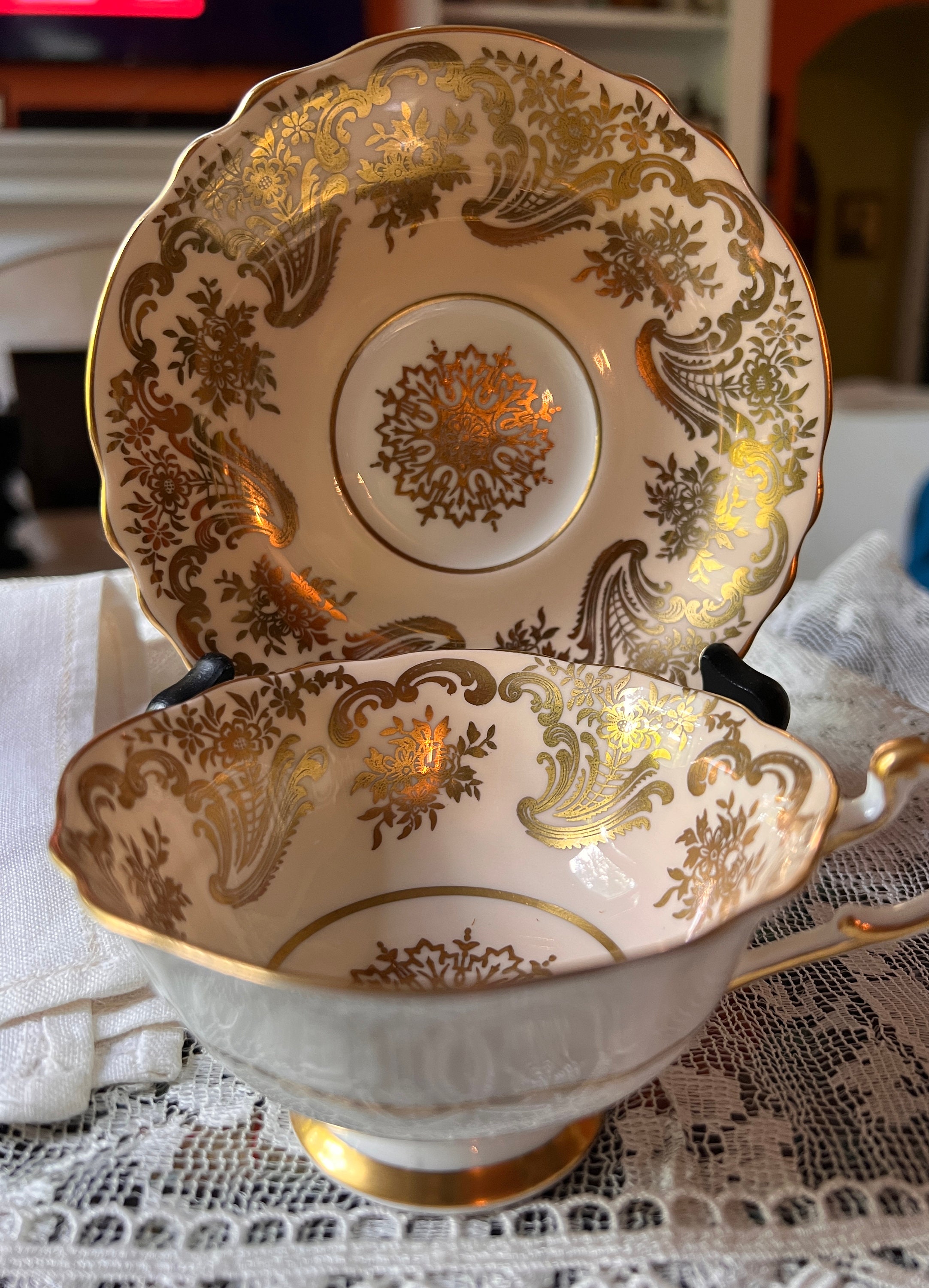 Paragon Tea Cup and Saucer Double Warrant by Appointment to HM. the Queen HM. Queen Mary Etsy