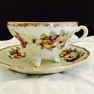 Vintage Pansy Teacup and Saucer Japan Pearl Lusterware