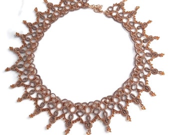 Autumn colors Tatting Necklace, Unique Brown Lace Choker Necklace. Earthy Brown Choker, Copper and Brown Tatted jewelry