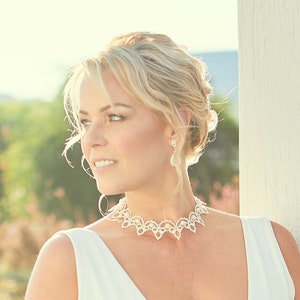 Beaded White Bridal Necklace, White Lace Choker, Gifts for Women Who Have Everything, Handmade Tatting Lace with Pearls and Beads