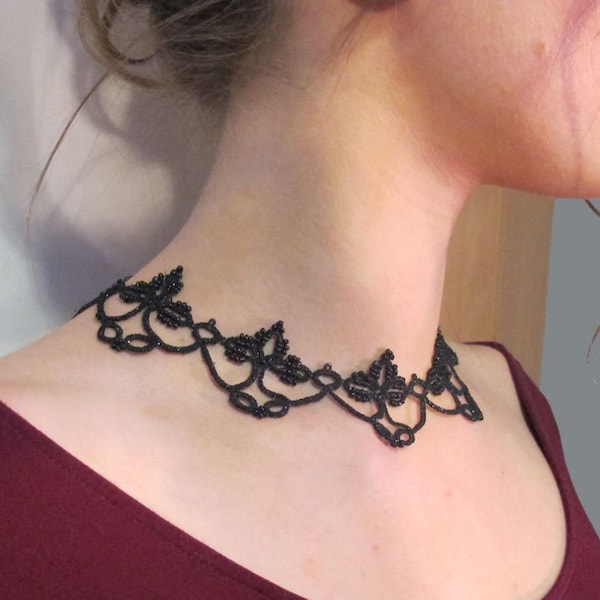 Black Lace Necklace, Vintage style Victorian Mourning Jewelry, Evening Elegant Black Necklace for Woman, Victorian Choker Necklace Gift