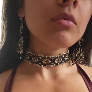 Black and Gold Choker, Statement Tatting Lace Choker, Victorian Choker Necklace for Alt Bride, Black Prom Jewelry, Unique gift for Women