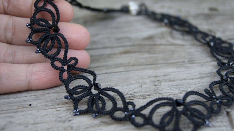 Tatting lace necklace Witchy jewelry Mourning Jewelry Black necklace Black Crystal Statement necklace