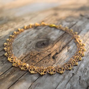 Dainty Gold Lace Choker Necklace, Day Collar Delicate Tatting Gold Choker Necklaces for Women, Vintage Tatted Jewelry Christmas Gift for Her