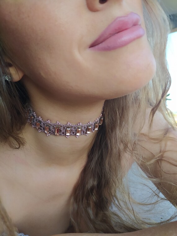 Pink crystal choker Clearance