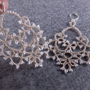 Bridal Earrings Chandelier, Tatted earrings, Vintage Wedding Lace earrings, Delicate Wedding jewelry, Beige Wedding earrings Gift idea