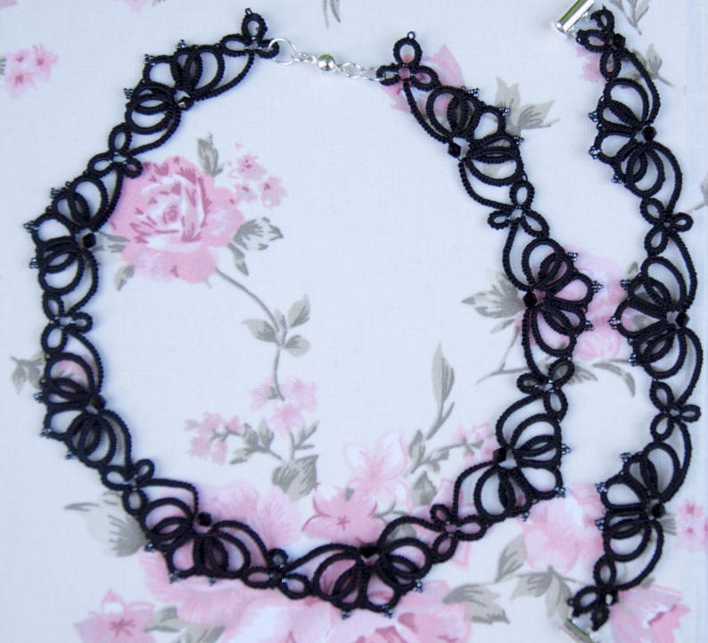 Tatting lace necklace Witchy jewelry Mourning Jewelry Black necklace Black Crystal Statement necklace