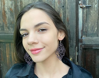 Lightweight Black lace earrings, Gothic Black Earrings, Large Tatted earrings, Black Chandelier earrings, Handmade Lace, Gifts for women