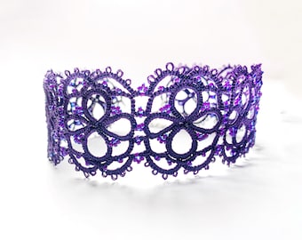 Dark Purple Choker Goth for Women, Goth Purple Necklace, Handmade Victorian Lace Choker, Gothic Wedding Jewelry Set