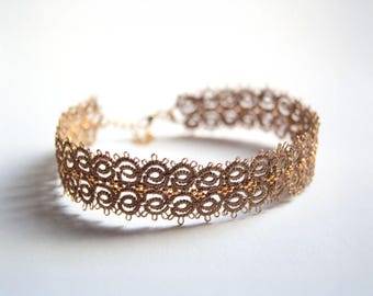 Rose Gold Tatting Necklace, Lace Choker Necklace for Women, Frivolite Choker for Women, Handmade Tatting Jewelry Gift
