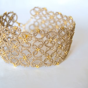 Extra Wide Gold Lace Collar Choker for Women, Holiday Gift,  Gold Beaded Tatting Choker, Frivolite - Victorian Tatting Choker