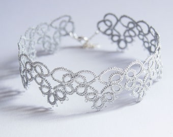 Wide Silver Choker, Silver Tatting Lace Choker Necklace for Women, Delicate  Silver Shimmering Wedding Choker, Handmade Lace Jewelry Gift
