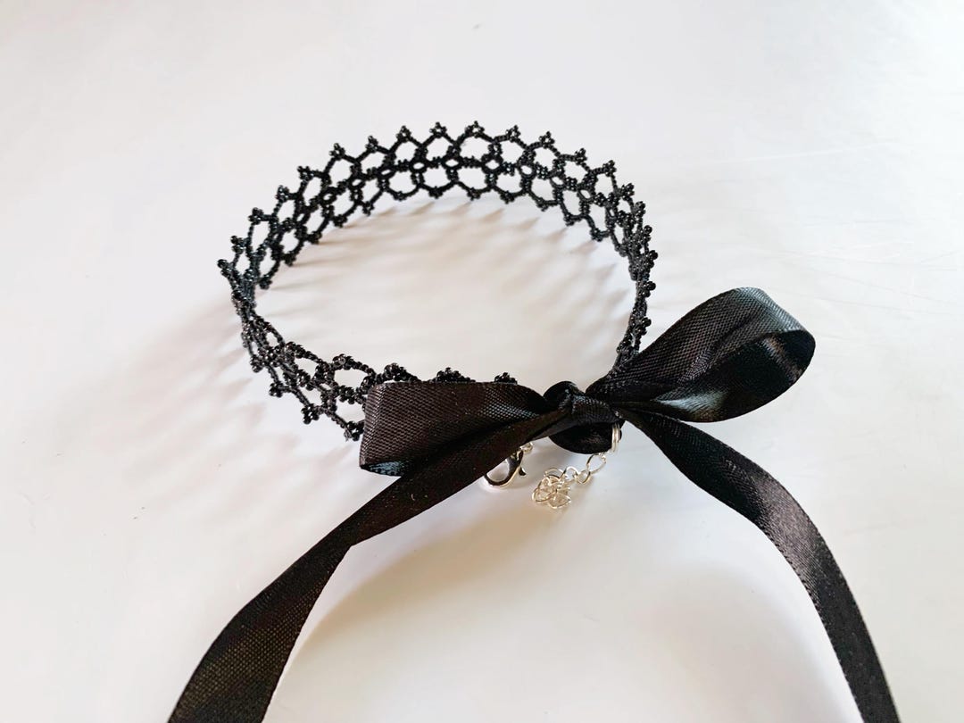 Black Lace Choker With Bow: Gothic Tatting Lace, Alt Accessories - Etsy