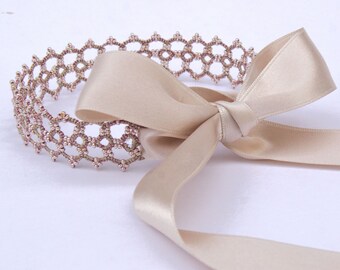 Choker in Victoriaanse stijl, choker met tattingkant, goudroze kraagchoker voor vrouwen, choker met tatoeages, schattige choker met strik, uniek cadeau voor haar