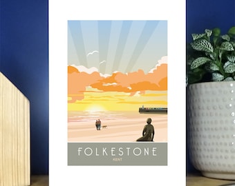 Sunrise Folkestone Beach, Kent. A6 portrait Greetings Card