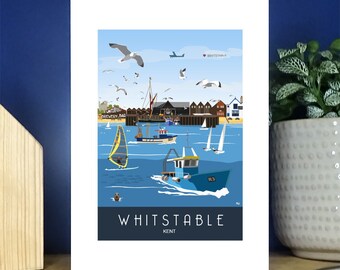 Whitstable, Greetings Card, Sea Front, Kent Coast. A6 Portrait Greetings Card