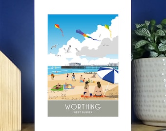 Worthing Beach, Sussex. Greetings Card. A6 Gift, Greetings Card. Over 500 to choose from.