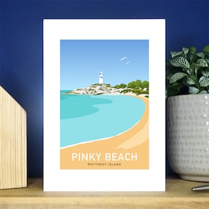 Pinky Beach Rottnest Island, Perth, West-Australië..A6 portret wenskaart. Meer dan 500 om uit te kiezen.